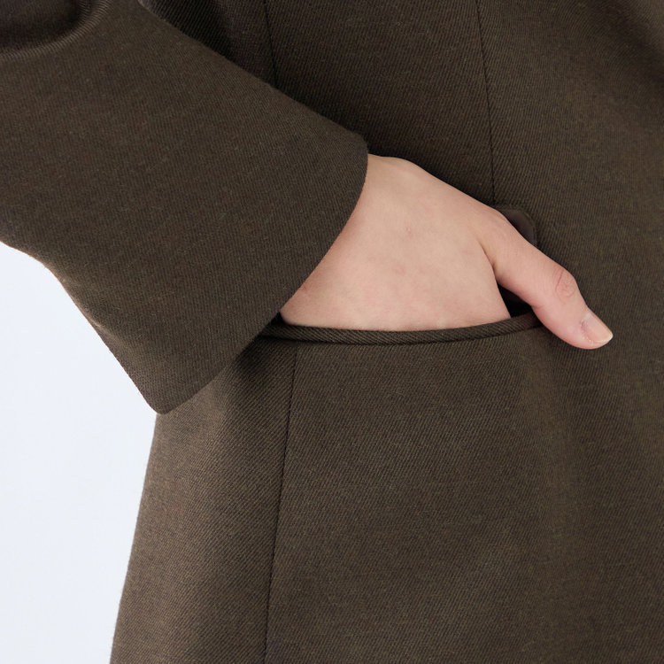 シルバーライン 【発送在庫あり】【SL】【秋冬】ホック留めノーカラージャケット/ブラウン/RE:NEWOOL 緑濃色