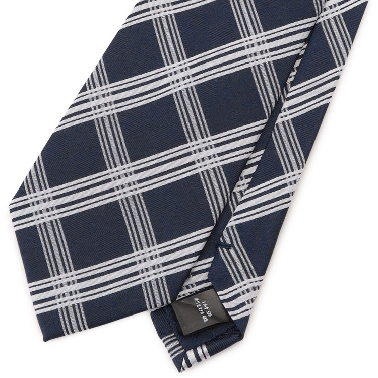 シルバーライン 【SILVER LINE】シルクブレンドチェックネクタイ 8.0cm幅/ネイビー×ホワイト その他