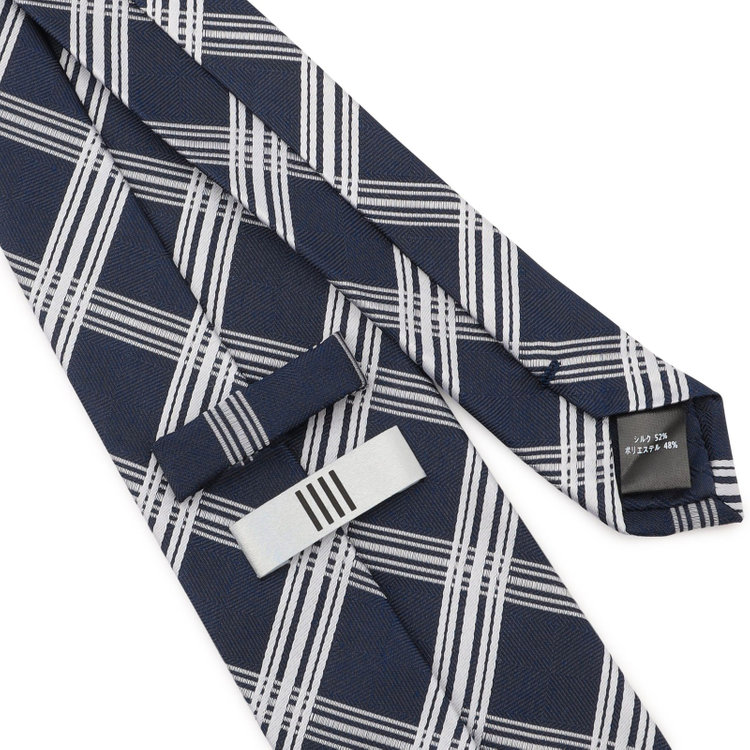 シルバーライン 【SILVER LINE】シルクブレンドチェックネクタイ 8.0cm幅/ネイビー×ホワイト その他