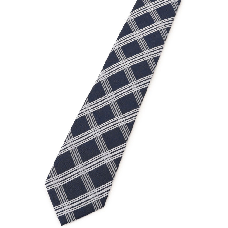 シルバーライン 【SILVER LINE】シルクブレンドチェックネクタイ 8.0cm幅/ネイビー×ホワイト その他