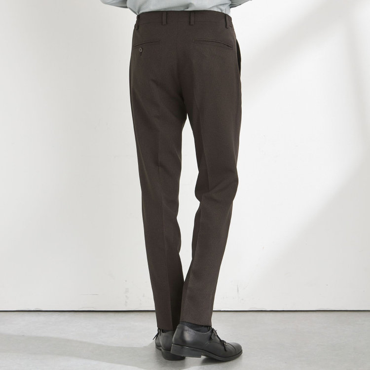 ブラックライン 【SLIM TAPERED_2】【秋冬】2釦シングルスリーピーススーツ 0タック/ブラウン×チェック/ウエストシャーリング/4S SUSTAINABILITY&ECOLOGY FABRIC/※パンツ裾上げ済仕様 茶濃色