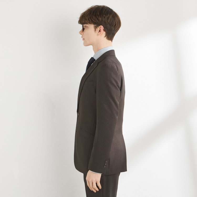 ブラックライン 【SLIM TAPERED_2】【秋冬】2釦シングルスリーピーススーツ 0タック/ブラウン×チェック/ウエストシャーリング/4S SUSTAINABILITY&ECOLOGY FABRIC/※パンツ裾上げ済仕様 茶濃色