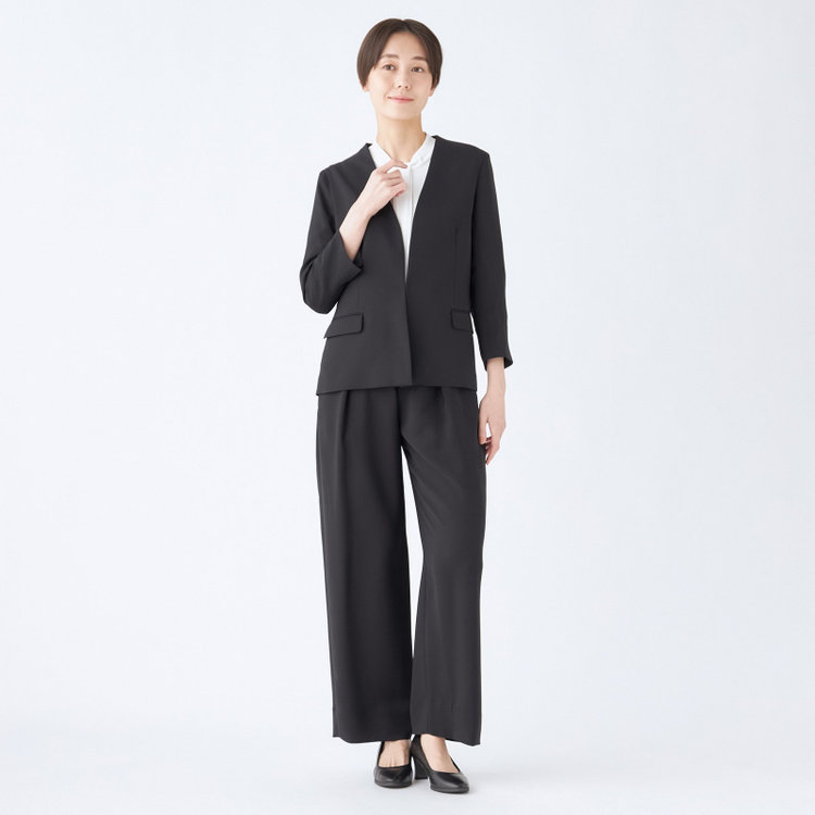 シルバーライン 【SL】【春夏】ワイドパンツ/ブラック/ウエストシャーリング/ウォッシャブル/裾上げ済仕様 黒