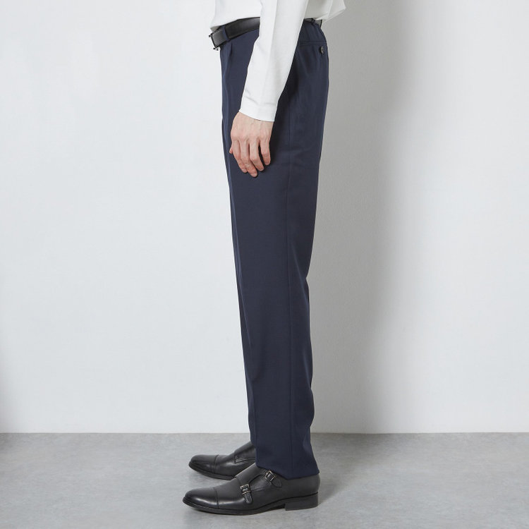 シルバーライン 【CLASSICO TAPERED】【春夏】1タックテーパードパンツ/ネイビー×グレンチェック/ウエストムーブ/※裾上げ必要 紺濃色