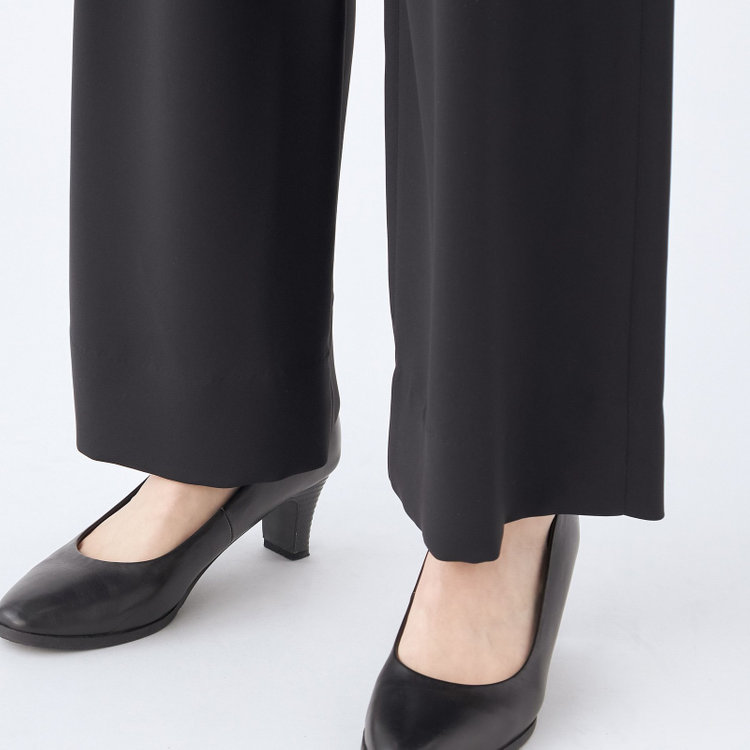 シルバーライン 【SL】【春夏】ワイドパンツ/ブラック/ウエストシャーリング/ウォッシャブル/裾上げ済仕様 黒