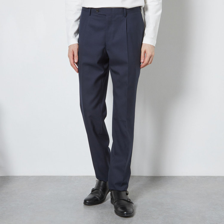 シルバーライン 【CLASSICO TAPERED】【春夏】1タックテーパードパンツ/ネイビー×グレンチェック/ウエストムーブ/※裾上げ必要 紺濃色