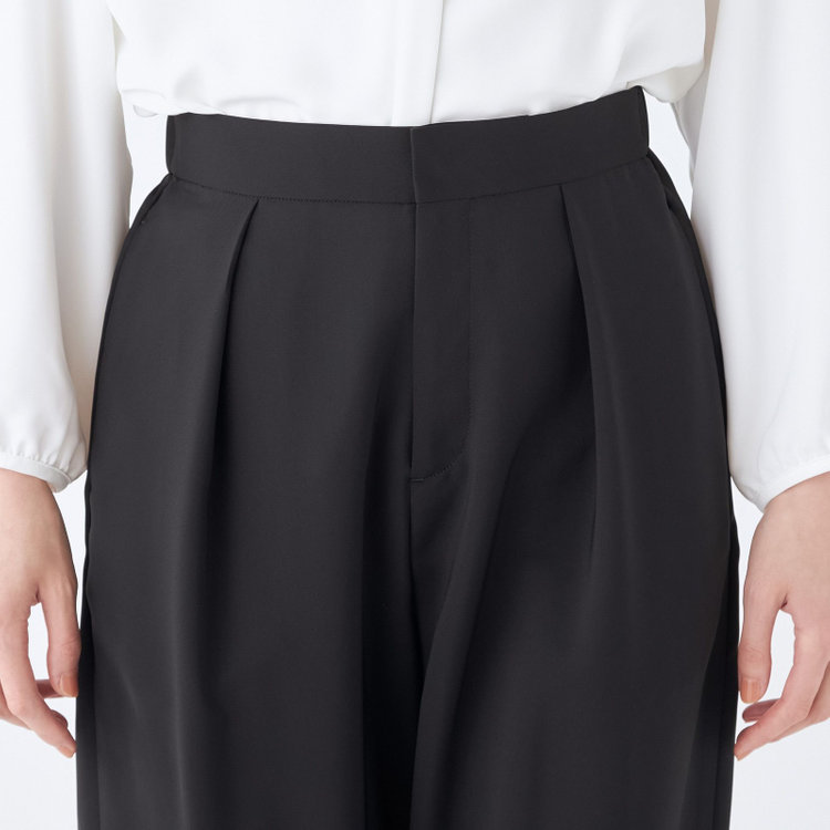 シルバーライン 【SL】【春夏】ワイドパンツ/ブラック/ウエストシャーリング/ウォッシャブル/裾上げ済仕様 黒