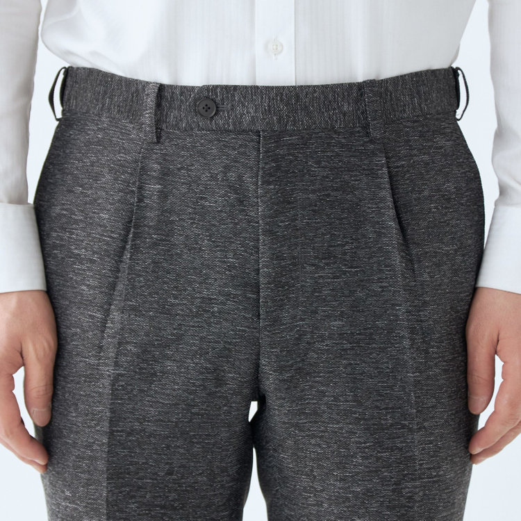 シルバーライン 【RBC】【春夏】ポリエステル1タックテーパードパンツ/ブラック/ウエストムーブ仕様/4S SUSTAINABILITY&ECOLOGY FABRIC/※裾上げ必要 黒