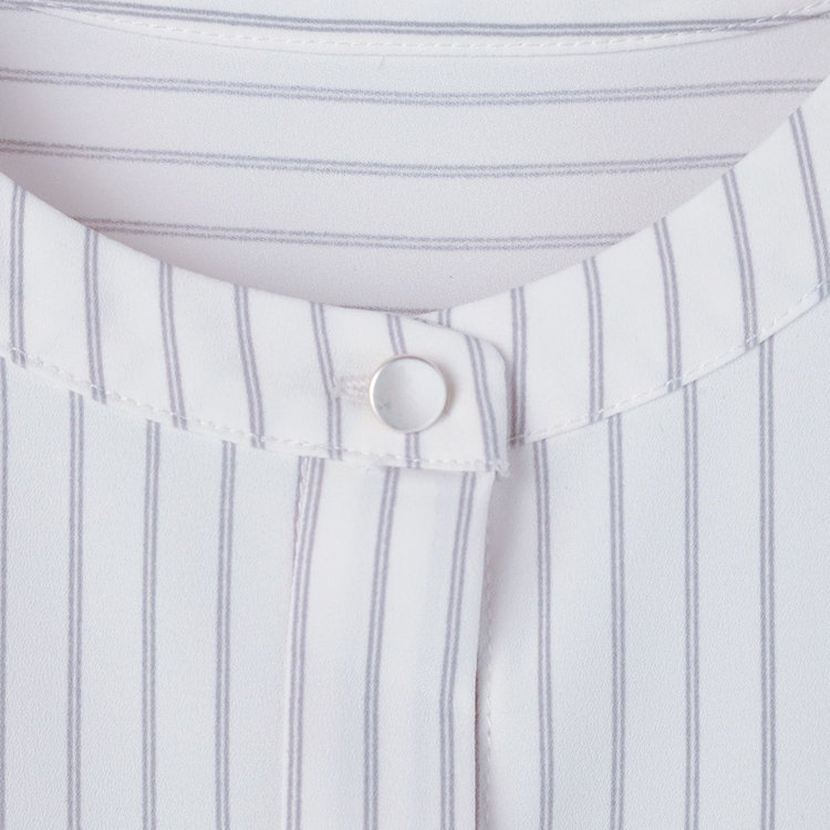 シルバーライン 【SILVER LINE/7分袖】バンドカラープルオーバー/ホワイト×グレー/「ウォッシャブル可能」「2WAYストレッチ」「防シワ」「UV加工」「接触冷感」 グレー淡色