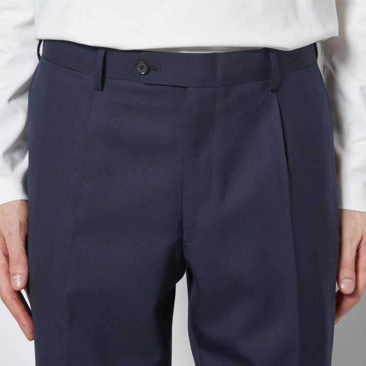 シルバーライン 【CLASSICO TAPERED】【春夏】1タックテーパードパンツ/ネイビー×グレンチェック/ウエストムーブ/※裾上げ必要 紺濃色