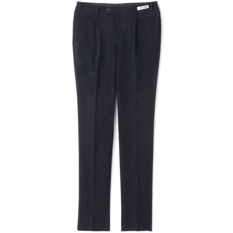 シルバーライン 【発送在庫あり】【CLASSICO TAPERED】【秋冬】ポリエステル1タックテーパードパンツ/ネイビー×コーデュロイ/シャーリング仕様/4S SUSTAINABLE/※裾上げ必要 紺濃色