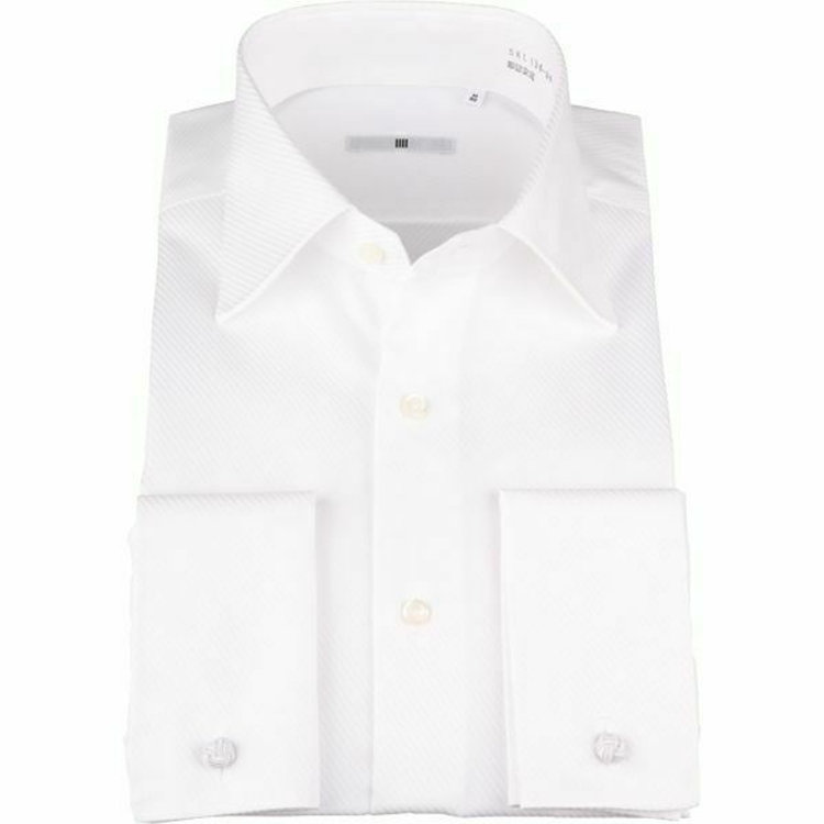 ブラックライン 【SILVER LINE】【形態安定】ワイドカラーワイシャツ/ホワイト×ドビーツイル+ダブルカフス(ゴムカフス付) ホワイト系(白)