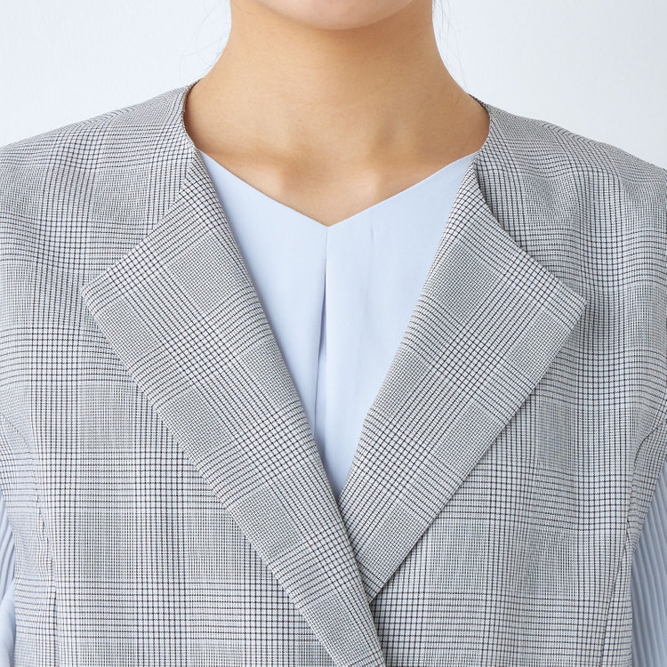 シルバーライン 【SL】【年間】ノーカラーダブル釦ジレ/グレー×チェック グレー中間