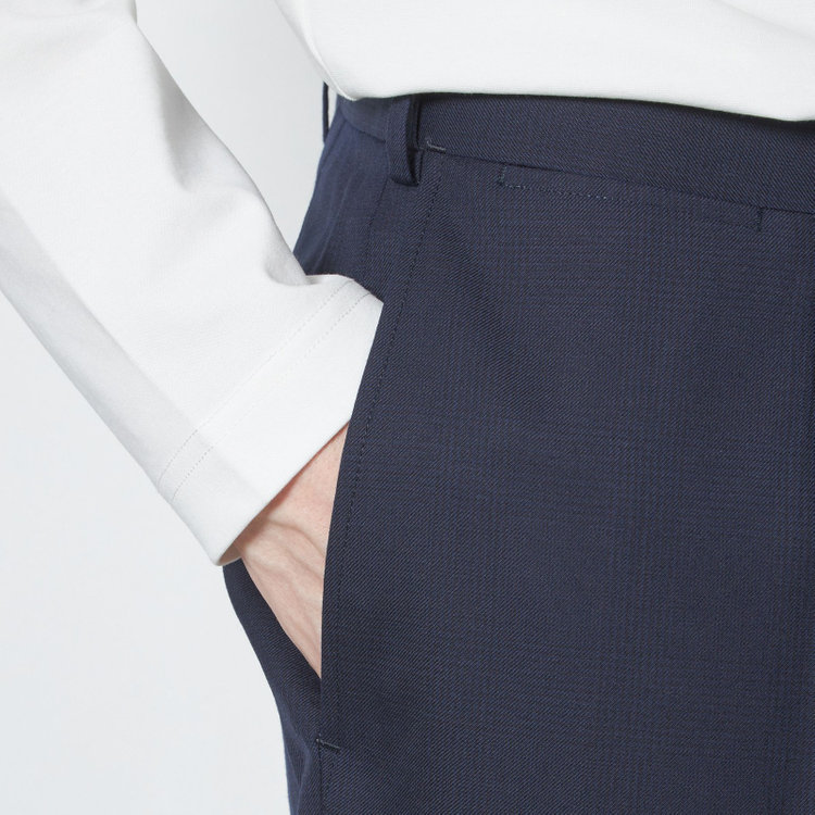 シルバーライン 【CLASSICO TAPERED】【春夏】1タックテーパードパンツ/ネイビー×グレンチェック/ウエストムーブ/※裾上げ必要 紺濃色