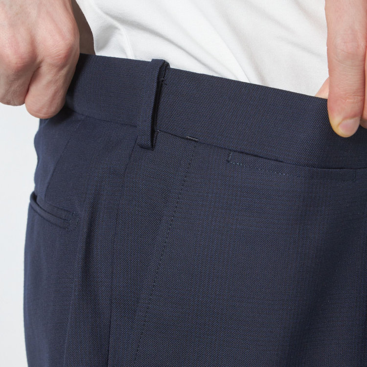 シルバーライン 【CLASSICO TAPERED】【春夏】1タックテーパードパンツ/ネイビー×グレンチェック/ウエストムーブ/※裾上げ必要 紺濃色