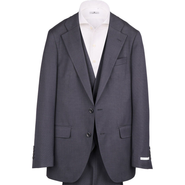 スーツセレクト 【発送在庫あり】【CLASSICO TAPERED】【年間】2釦シングルスリーピーススーツ 1タック/ネイビー×ピンドット ネイビー系(紺)