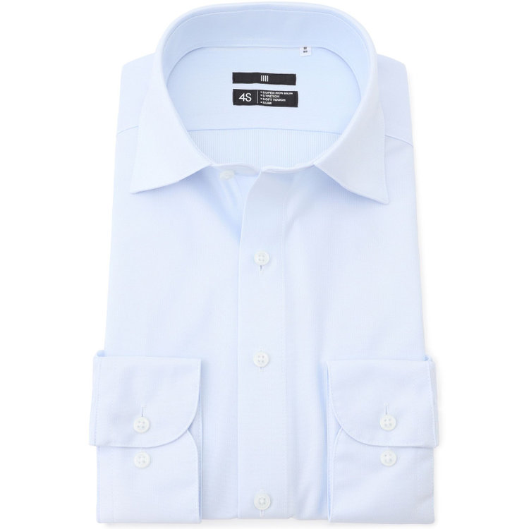 ブラックライン 【発送在庫あり】【WEB限定】【BLACK LINE】ワイドカラーワイシャツ/ブルー×ドビー/「4S」スーパーノンアイロン・ストレッチ 青中間