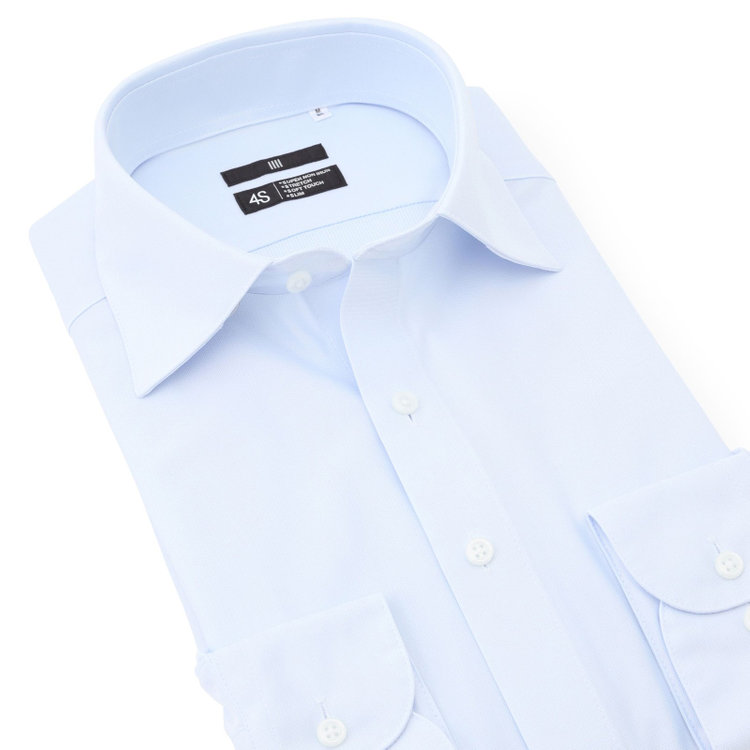 ブラックライン 【発送在庫あり】【WEB限定】【BLACK LINE】ワイドカラーワイシャツ/ブルー×ドビー/「4S」スーパーノンアイロン・ストレッチ 青中間