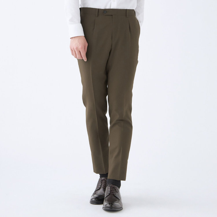 スーツセレクト 【CLASSICO TAPERED】【春夏】ウールブレンド 1タックテーパードパンツ/カーキ/裾上げ済仕様 グリーン系(緑)