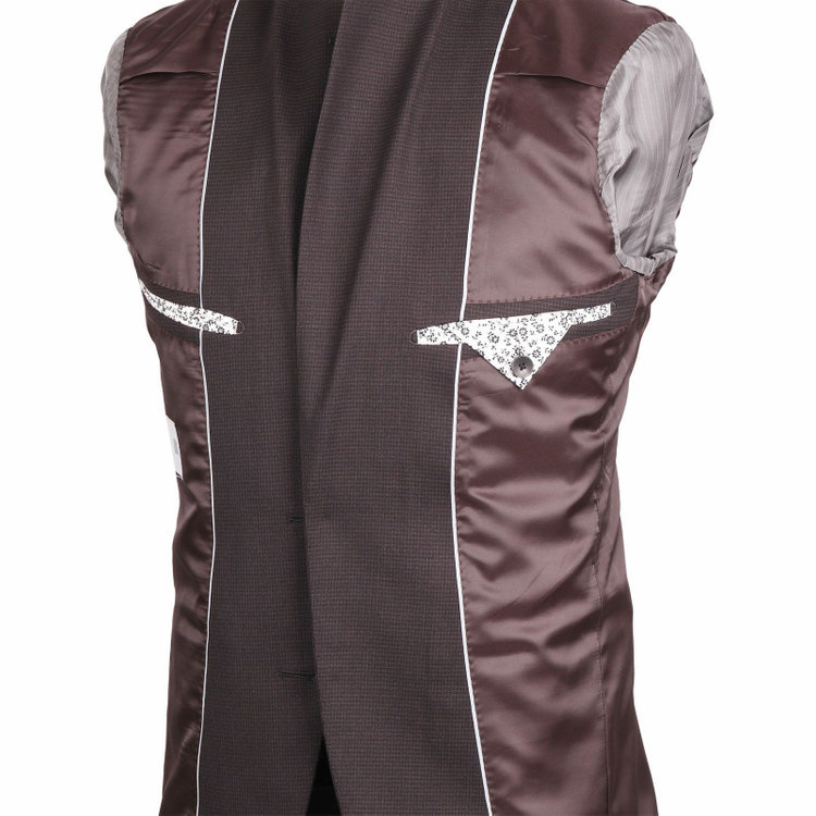 スーツセレクト 【発送在庫あり】【CLASSICO TAPERED】【秋冬】コーディネートパンツ付き/2釦シングルスーツ 1タック/ブラウン＆ブラック×ハウンドトゥース+ダークグレーパンツ/シャーリング仕様/NEW ZEALAND WOOL MIX ブラウン系(茶)