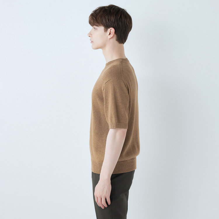 スーツセレクト 【RBC】【半袖】リネンコットンブレンドクルーネックニット/ブラウン 茶淡色