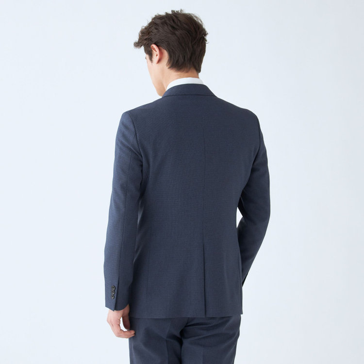 ブラックライン 【SLIM TAPERED_2】【春夏】2釦シングルスーツ 0タック/ネイビー&ブラック×ハウンドトゥース/ウエストシャーリング/4S SUSTAINABILITY&ECOLOGY FABRIC/※パンツ裾上げ済仕様 青中間