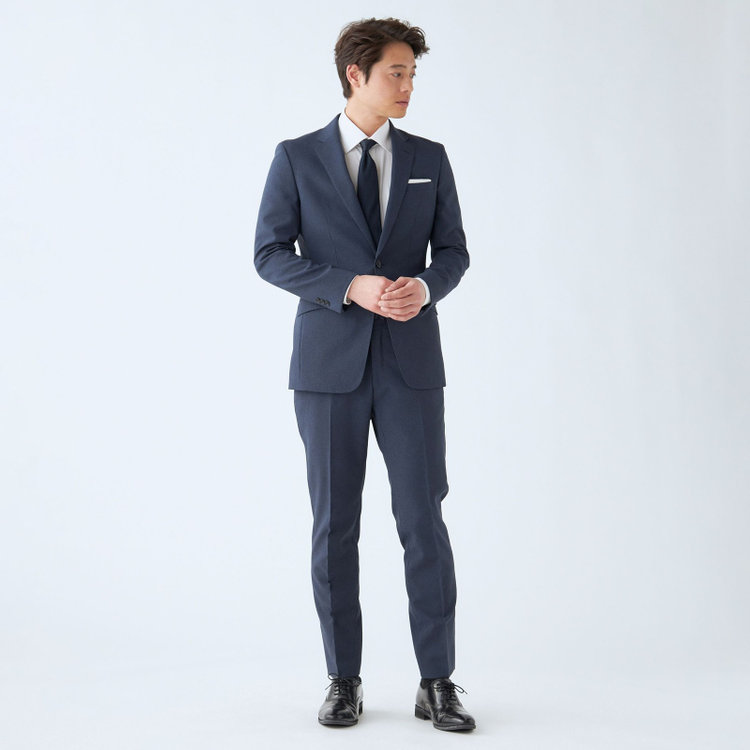 ブラックライン 【SLIM TAPERED_2】【春夏】2釦シングルスーツ 0タック/ネイビー&ブラック×ハウンドトゥース/ウエストシャーリング/4S SUSTAINABILITY&ECOLOGY FABRIC/※パンツ裾上げ済仕様 青中間