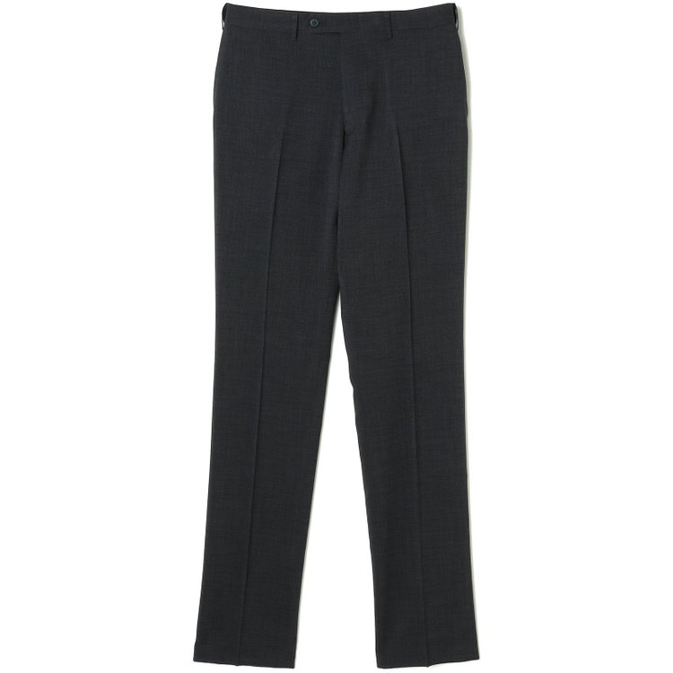ブラックライン 【SLIM TAPERED】【春夏】0タックテーパードパンツ/グレー×スラブ/ウエストムーブ/4S SUSTAINABILITY&ECOLOGY FABRIC「ウォッシャブル」「ストレッチ」/※裾直し必要 紺濃色