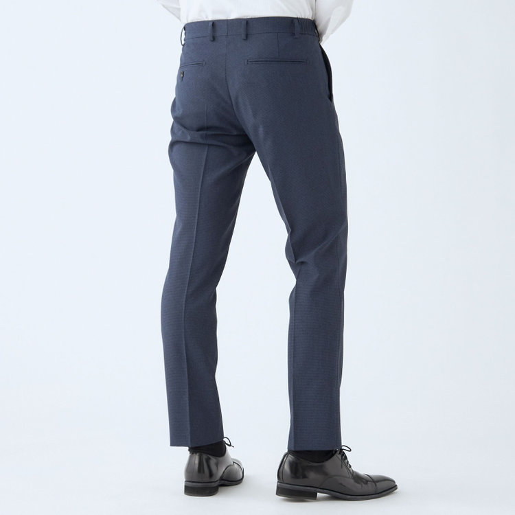 ブラックライン 【SLIM TAPERED_2】【春夏】2釦シングルスーツ 0タック/ネイビー&ブラック×ハウンドトゥース/ウエストシャーリング/4S SUSTAINABILITY&ECOLOGY FABRIC/※パンツ裾上げ済仕様 青中間