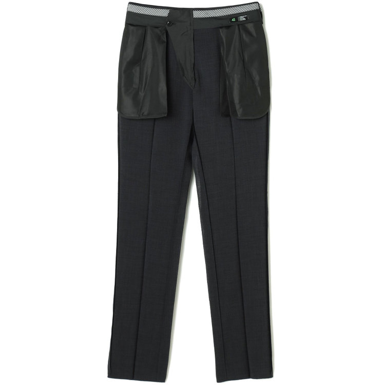 ブラックライン 【SLIM TAPERED】【春夏】0タックテーパードパンツ/グレー×スラブ/ウエストムーブ/4S SUSTAINABILITY&ECOLOGY FABRIC「ウォッシャブル」「ストレッチ」/※裾直し必要 紺濃色
