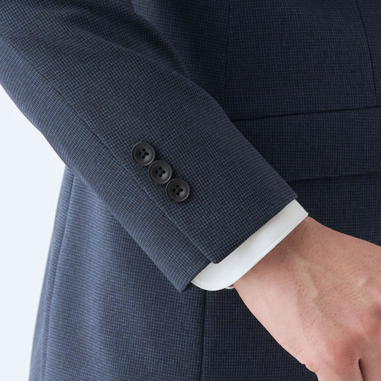 ブラックライン 【SLIM TAPERED_2】【春夏】2釦シングルスーツ 0タック/ネイビー&ブラック×ハウンドトゥース/ウエストシャーリング/4S SUSTAINABILITY&ECOLOGY FABRIC/※パンツ裾上げ済仕様 青中間