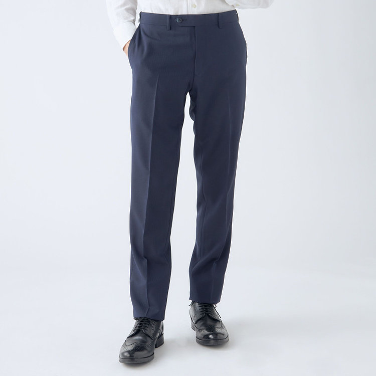 ブラックライン 【SLIM TAPERED】【年間】0タックテーパードパンツ/ネイビー×シャドーストライプ/ウエストムーブ/ウォッシャブル/4S SUSTAINABILITY&ECOLOGY FABRIC/※裾上げ必要 紺中間
