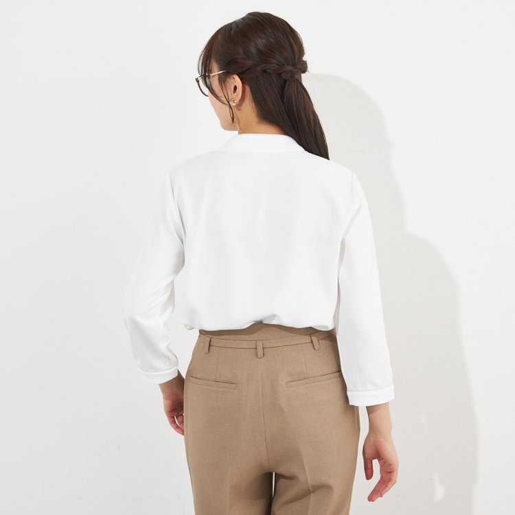 シルバーライン 【SILVER LINE/7分袖】配色ボウタイプルオーバー/ホワイト+グレー/「ウォッシャブル」「ストレッチ」「防シワ」「UV加工」「静電気防止」 白