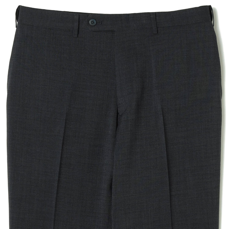 ブラックライン 【SLIM TAPERED】【春夏】0タックテーパードパンツ/グレー×スラブ/ウエストムーブ/4S SUSTAINABILITY&ECOLOGY FABRIC「ウォッシャブル」「ストレッチ」/※裾直し必要 紺濃色