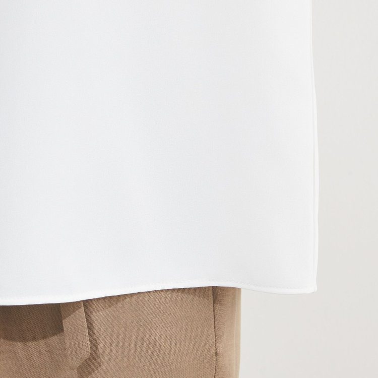 シルバーライン 【SILVER LINE/7分袖】配色ボウタイプルオーバー/ホワイト+グレー/「ウォッシャブル」「ストレッチ」「防シワ」「UV加工」「静電気防止」 白