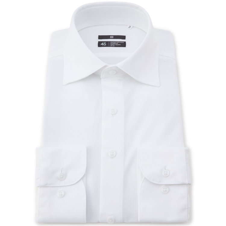 【発送在庫あり】【WEB限定】【BLACK LINE】ワイドカラーワイシャツ/ホワイト/「4S」スーパーノンアイロン・ストレッチ