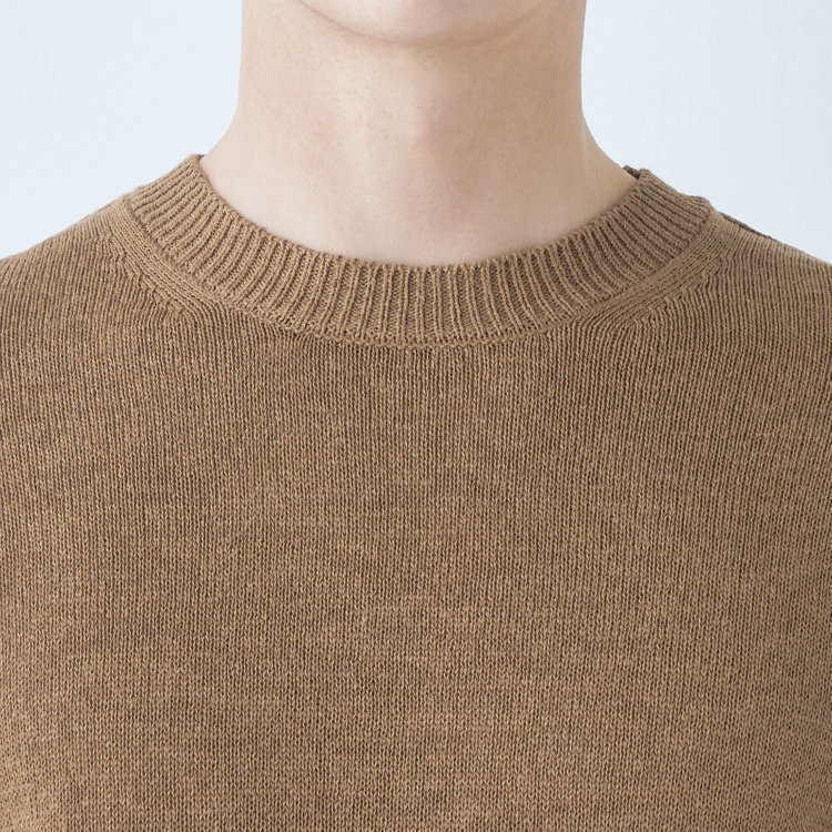 スーツセレクト 【RBC】【半袖】リネンコットンブレンドクルーネックニット/ブラウン 茶淡色