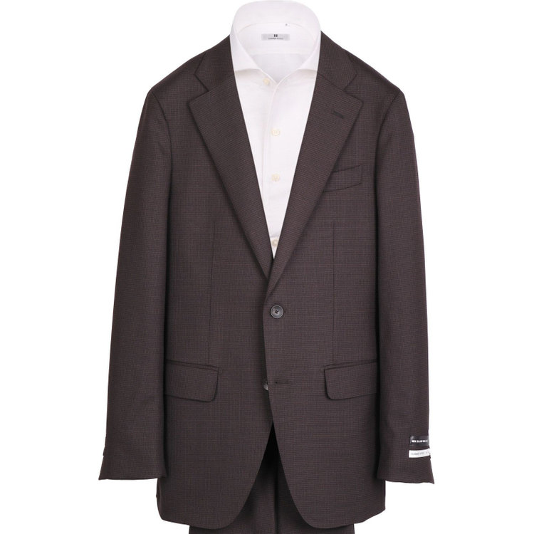 スーツセレクト 【発送在庫あり】【CLASSICO TAPERED】【秋冬】コーディネートパンツ付き/2釦シングルスーツ 1タック/ブラウン＆ブラック×ハウンドトゥース+ダークグレーパンツ/シャーリング仕様/NEW ZEALAND WOOL MIX ブラウン系(茶)