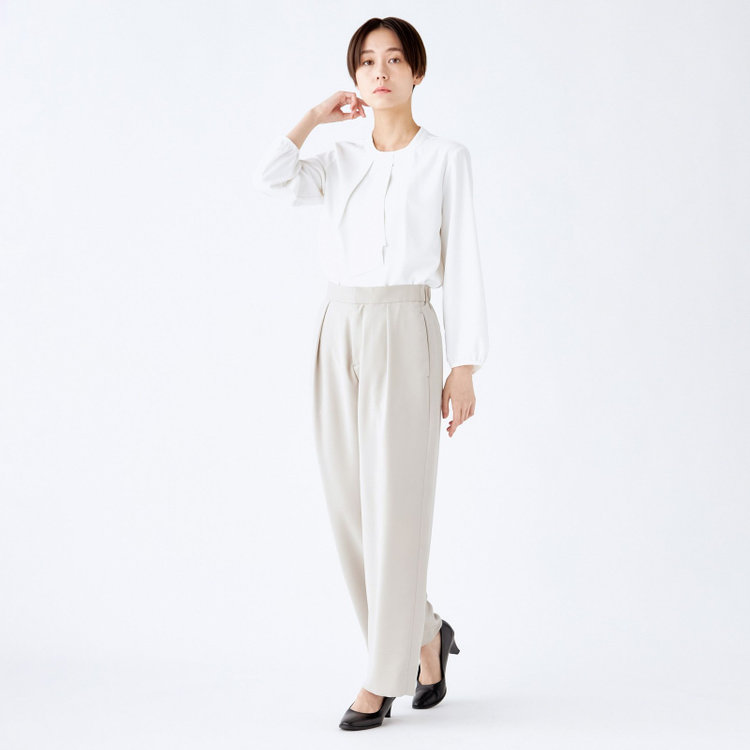 SUIT SELECT　アウトレット 【WEB限定/OUTLET/汚れ・キズ等有】【SL】【春夏】ワイドパンツ/ライトグレー/ウエストシャーリング/ウォッシャブル/裾上げ済仕様 グレー淡色