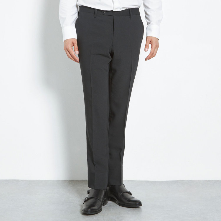 ブラックライン 【SLIM TAPERED】【年間】ウォッシャブル0タックテーパードパンツ/ブラック/裾上げ済仕様 黒