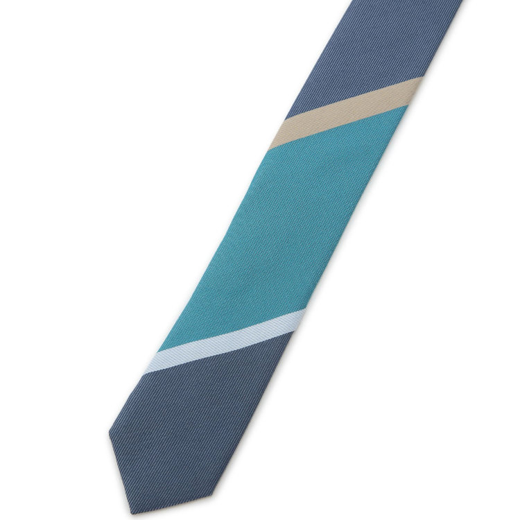 ブラックライン 【BLACK LINE】シルクコットンストライプネクタイ 7.5cm幅/ネイビー×ブルーグリーン その他