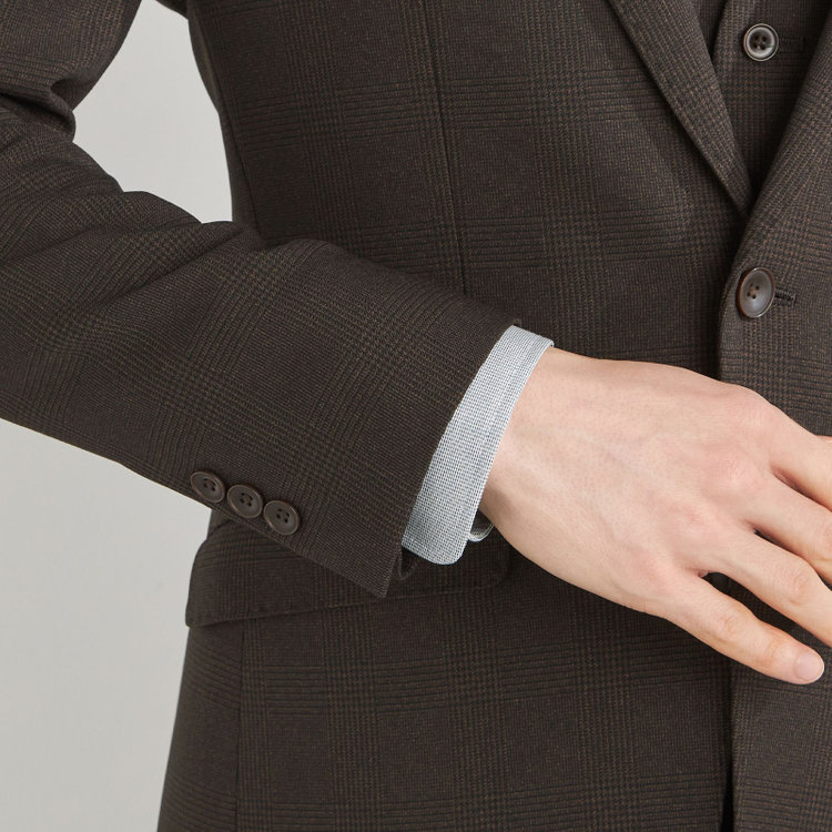 ブラックライン 【SLIM TAPERED_2】【秋冬】2釦シングルスリーピーススーツ 0タック/ブラウン×チェック/ウエストシャーリング/4S SUSTAINABILITY&ECOLOGY FABRIC/※パンツ裾上げ済仕様 茶濃色