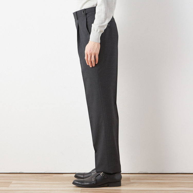 ソノタ 【BLACK LINE】1タックワイドシルエットパンツ/ダークグレー×グレンチェック/NEW ZEALAND WOOL MIX/※裾上げ必要 グレー中間