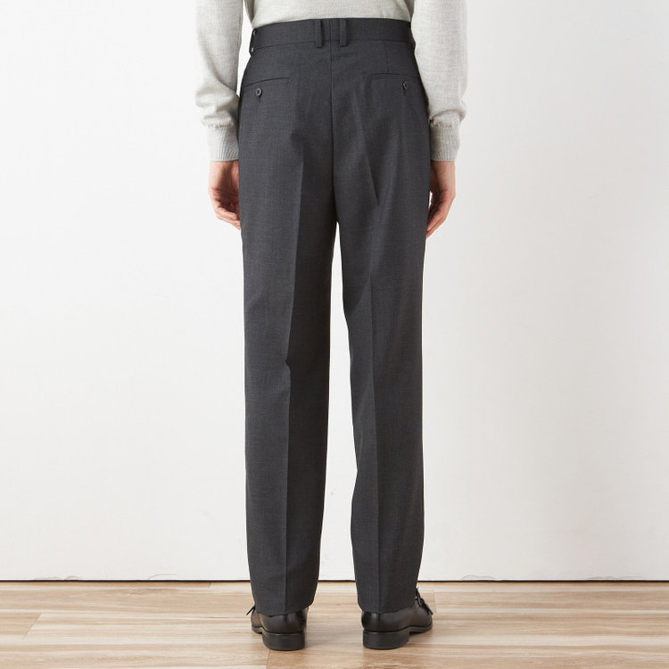 ソノタ 【BLACK LINE】1タックワイドシルエットパンツ/ダークグレー×グレンチェック/NEW ZEALAND WOOL MIX/※裾上げ必要 グレー中間