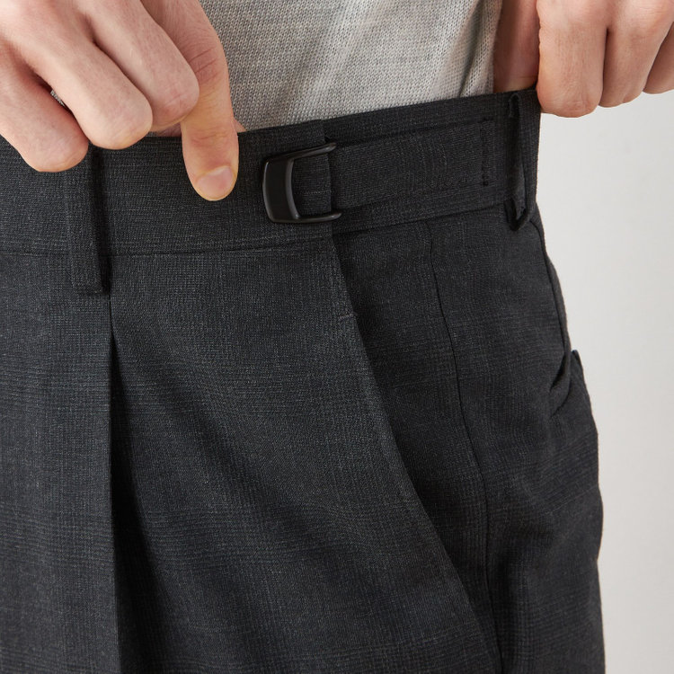 ソノタ 【BLACK LINE】1タックワイドシルエットパンツ/ダークグレー×グレンチェック/NEW ZEALAND WOOL MIX/※裾上げ必要 グレー中間