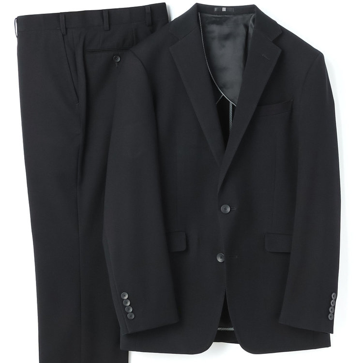 ブラックライン 【KSW】【年間】【フォーマル対応可】2釦シングルスーツ 0タック/ブラック×ソリッド/ウエストムーブ/4S/※パンツ裾上げ済仕様 黒