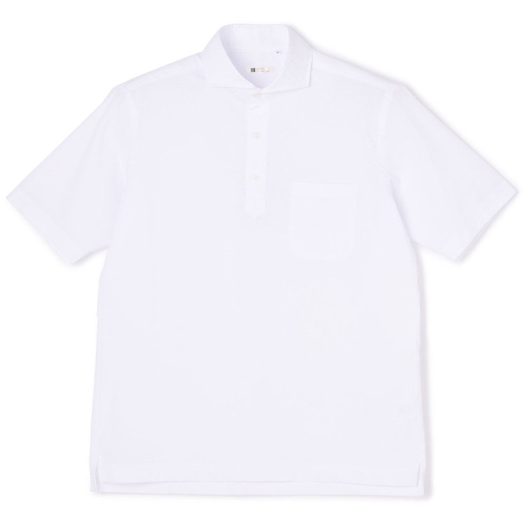 シルバーライン 【RBC/五分袖】カッタウェイビズポロシャツ プルオーバータイプ/ホワイト×シアサッカー/4S コットンブレンド 白
