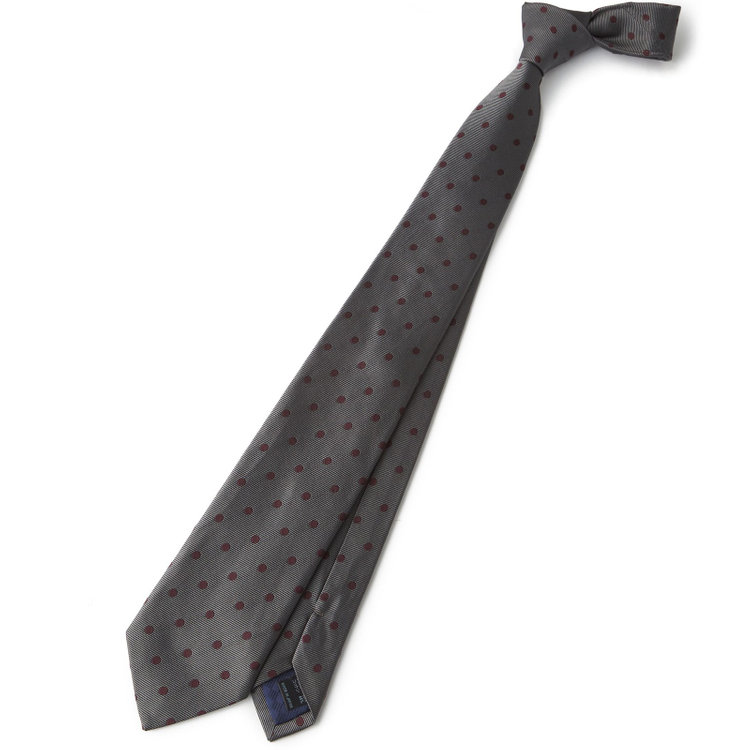 BLACK LINE】シルクコットンドットネクタイ 7.5cm幅/グレー/ITALIAN