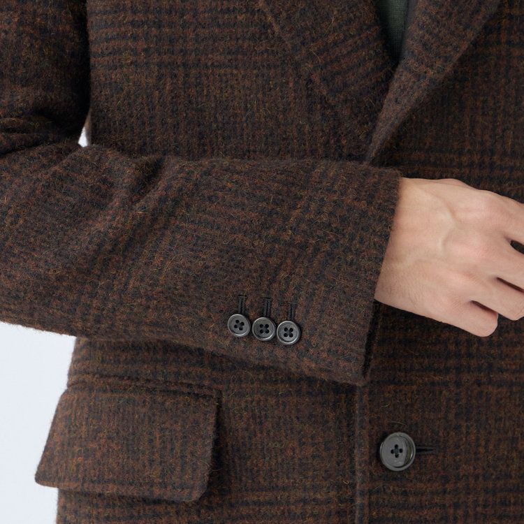 シルバーライン 【SL】ウールシングルバックベルトコート/ブラウン＆ブラック×チェック+エアーツイード/VALLEY MILLS BY MALLALIEUS fabric made in england 茶中間