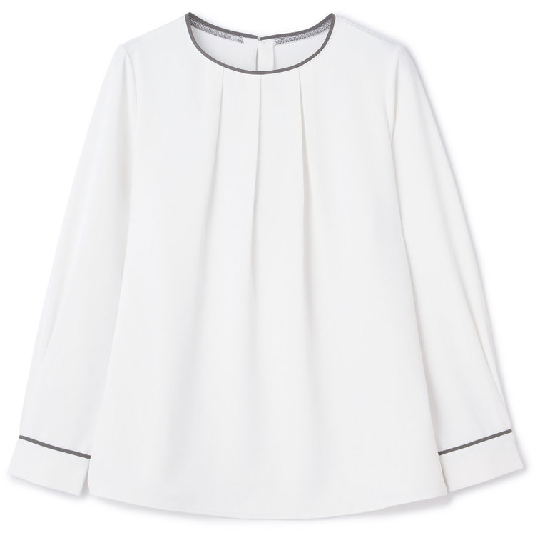 シルバーライン 【SL/長袖】ランダムタックプルオーバー/ホワイト+ブラック/「ウォッシャブル」「ストレッチ」「防シワ」「UV加工」「静電気防止」 白